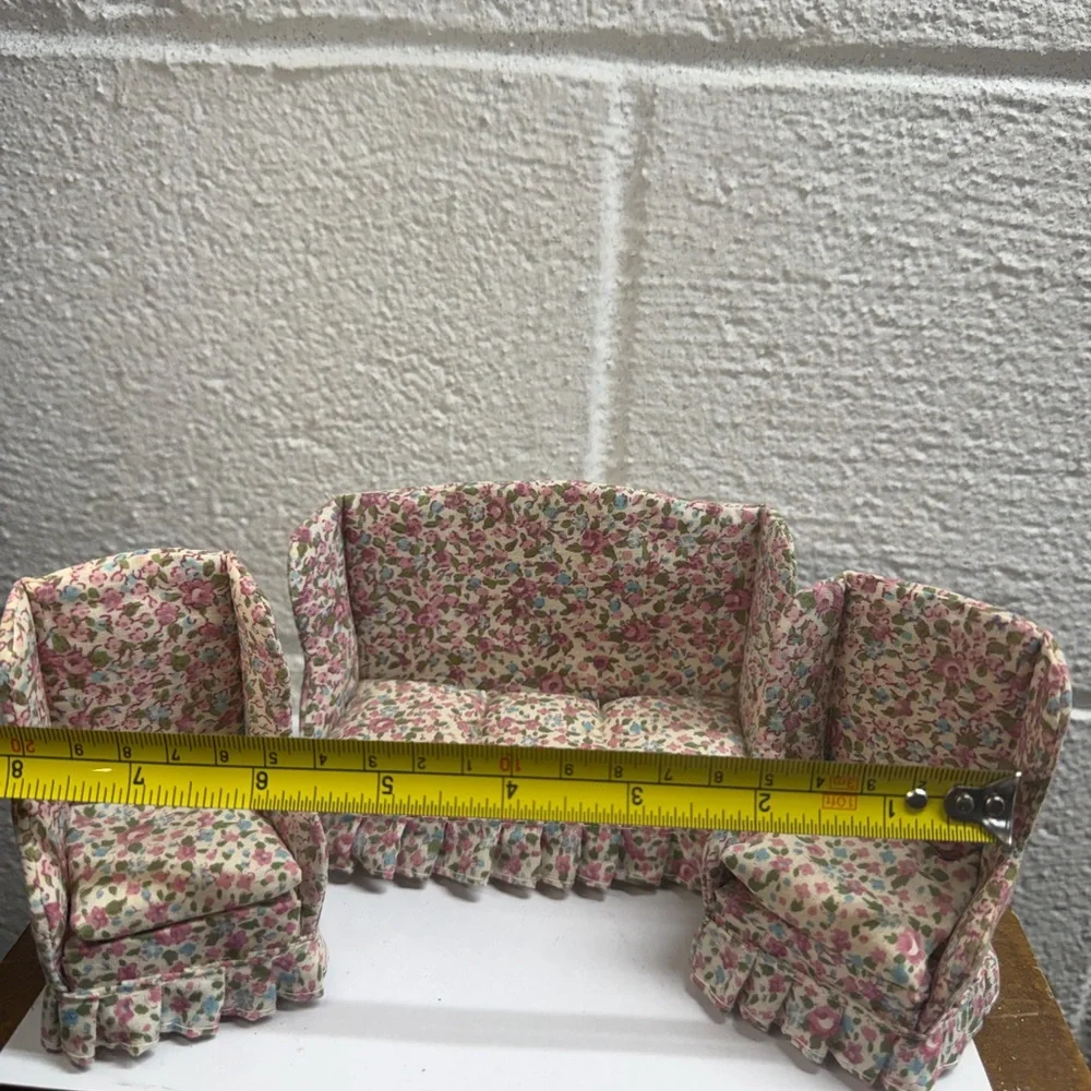 Vintage Floral Patterned High Back Miniature Sofa and Chair Set